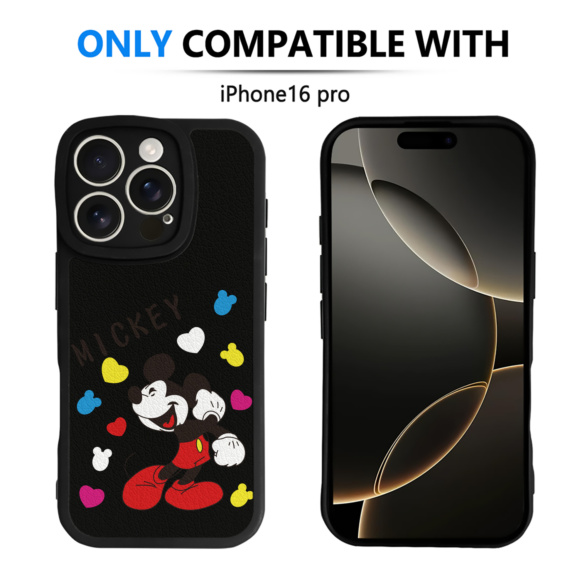 （画像用） ミッキーマウス Mickey Mouse 【iPhone 16シリーズ対応】シリコンスマホケース（レザー調） 材質：シリコン